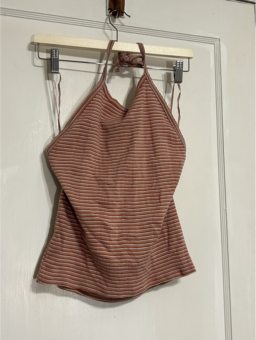 American Eagle Outfitters Halter Strap Ribbed Knit Striped Tank Top Large